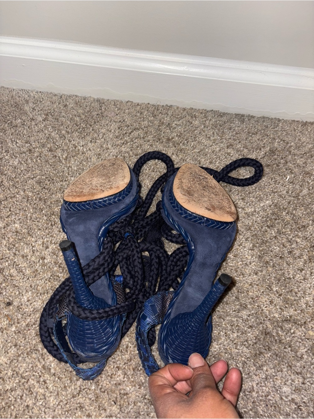Dior Navy Braided Lace-Up High Heel Sandals - Picture 4 of 6